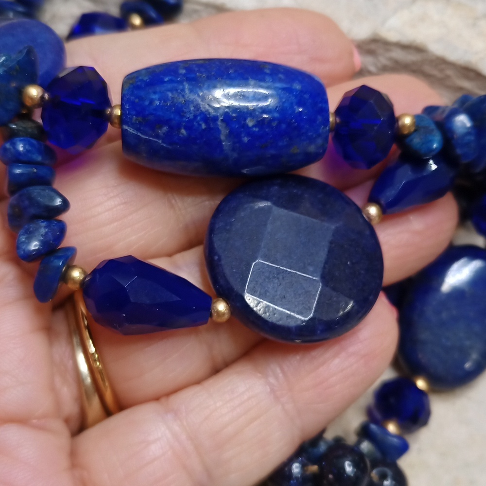 Vintage cloisonne Pendant lapis Lazuli Necklace Wedding Cake 925 Earrings - Picture 9 of 13